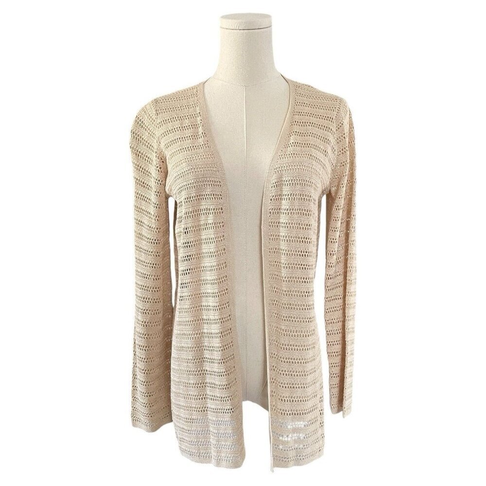 Sigrid Olsen Hand Knitted Silk Rayon Open Cardigan Womens Sz XS/S Beige Coastal